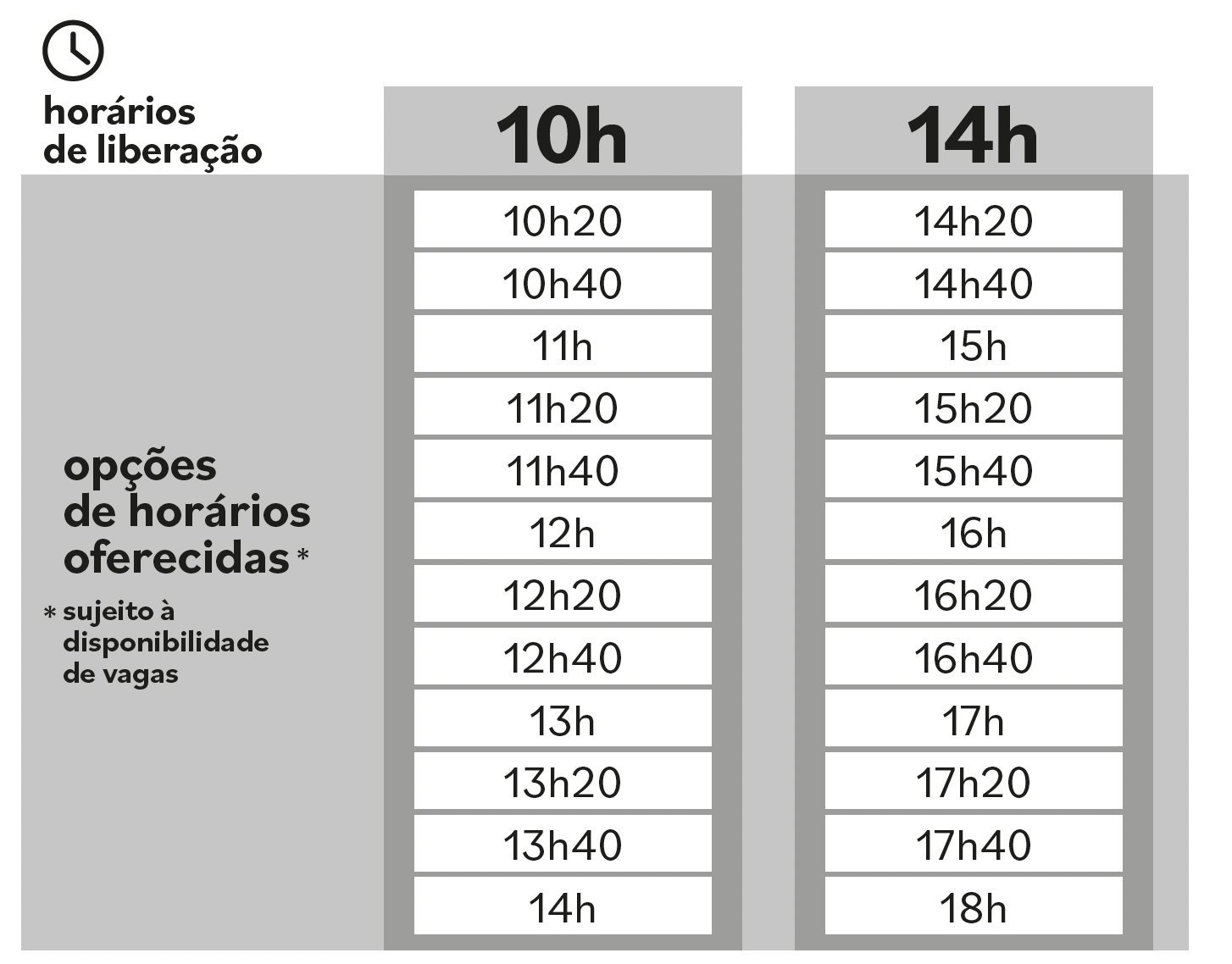 Horários Mirante - finais de semana